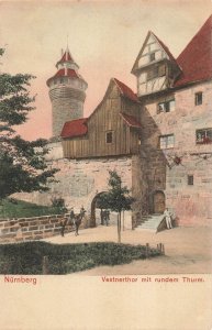 NURNBERG GERMANY~VESTNERTHOR mit RUNDEM THURM~ 1900s TINTED PHOTO POSTCARD