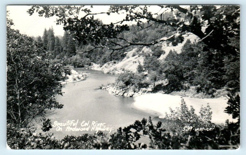 RPPC  REDWOOD HIGHWAY, CA ~ EEL RIVER View   c1940s  Art Ray Postcard