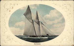 Schooner Sailing Ship Germania Frame Border c1910 Gel Vintage Postcard