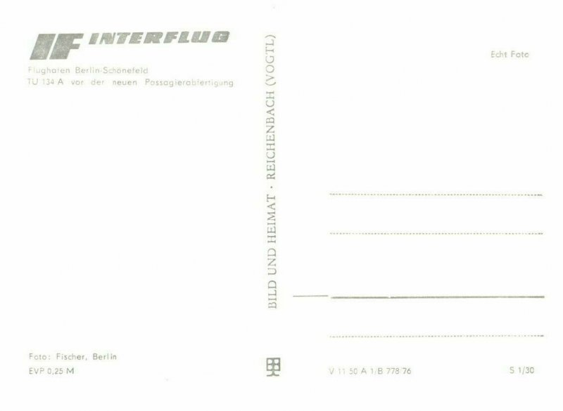 Interflug TU 134 A Am Berlin Plane Postcard-