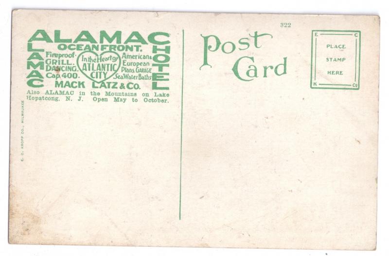 Alamac Hotel Atlantic City NJ Vintage E C  Kropp Advertising Postcard