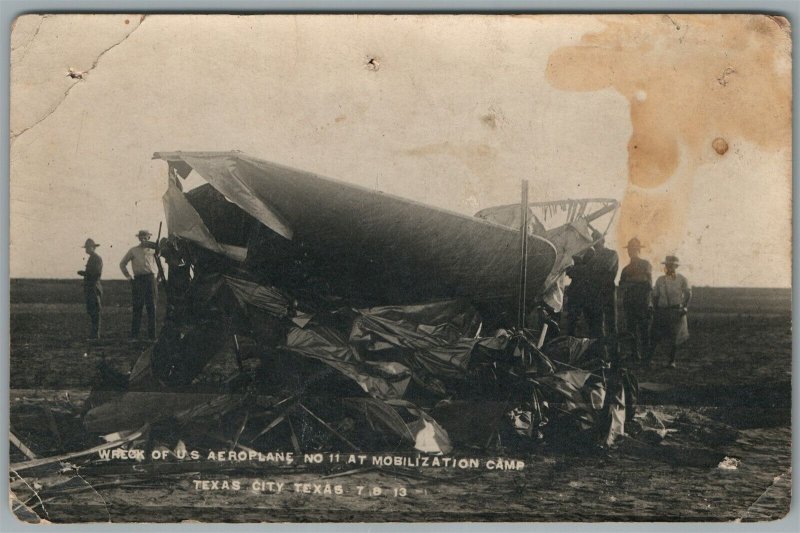 WRECK OF US AEROPLANE TEXAS CITY TX ANTIQUE REAL PHOTO POSTCARD RPPC