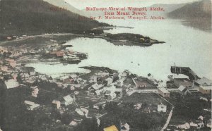 AERIAL VIEW FROM MT. DEWEY WRANGELL ALASKA POSTCARD (c. 1910)