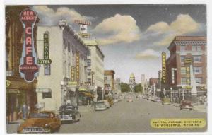 Capitol Avenue Cars Cafe Bus Signs Cheyenne Wyoming 1950s postcard