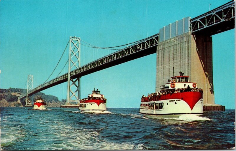 Harbor Tours Sight Seeing Boats Pier 43 Fishermans Wharf Bridge VTG Postcard PM 