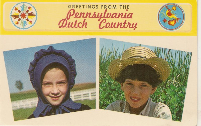 Pennsylvania. Dutch Country. Amish girl and boy Nice merican PC1950s
