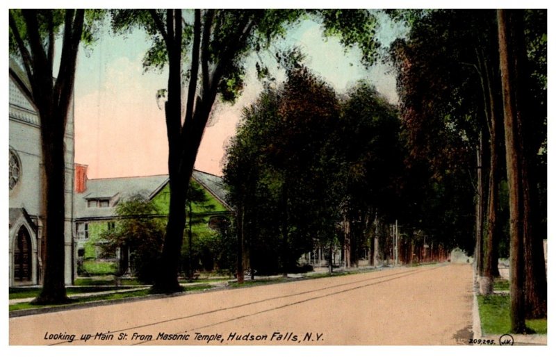 New York  Hudson Falls ,Looking up Main street from Masonic Temple