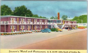 CORBIN, KY Kentucky STEWART'S MOTEL 1950  c30s, 40s Cars Roadside Linen Postcard