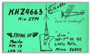 QSL Radio Card From Little Falls Minn. Minnesota KHZ4663 