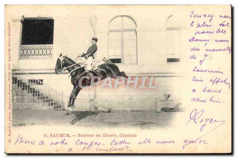 Old Postcard Saumur Horse Equestrian Jumper in Capriole freedom