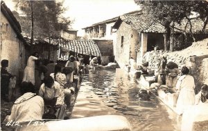 Taxco Mexico 1940s RPPC Real Photo Postcard Women Washing Clothes