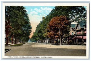 Clinton Iowa IA Postcard Fifth Avenue Lincoln Highway Trees Scene c1920s Antique