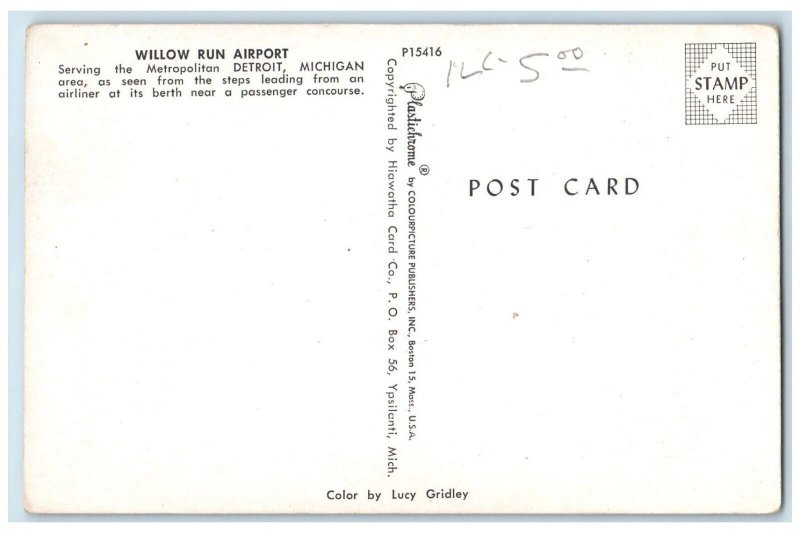 c1960 Willow Run Airport Metropolitan Detroit Michigan Vintage Antique Postcard