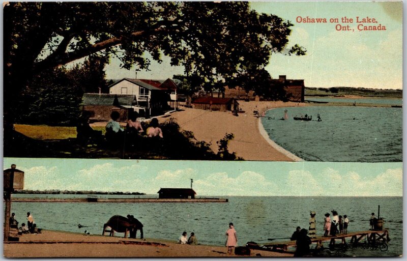 Postcard Oshawa Ontario c1910s Scenic Lake Beach Dual View