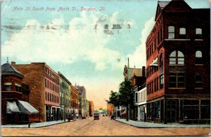 Postcard Main Street South from North Street in Decatur, Illinois