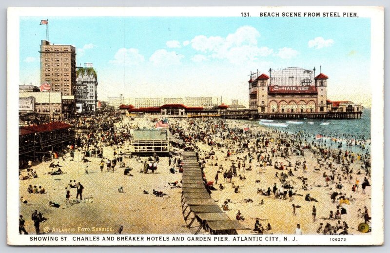 Beach Steel Pier Charles & Breaker Hotel Atlantic City New Jersey NJ Postcard
