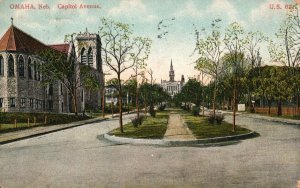 Vintage Postcard 1910's Capitol Avenue Street View Omaha Nebraska NB F. Von Pub.