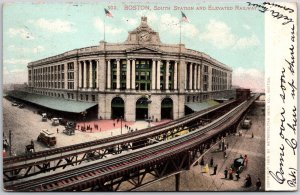 1905 South Station And Elevated Railway Boston Massachusetts MA Posted Postcard