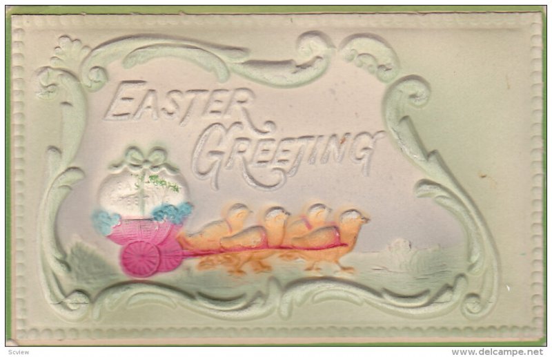 THANKSGIVING; Embossed, Greeting, Chicks pulling wagon carrying egg, 00-10s