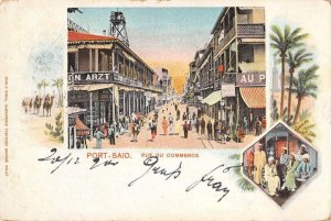 Port Said Egypt Rue du Commerce Street Scene Vintage Postcard AA46637