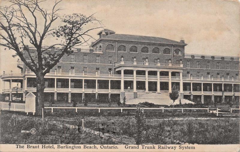 BURLINGTON BEACH ONTARIO CANADA~BRANT HOTEL-GRAND TRUNK RAILWAY STATION POSTCARD