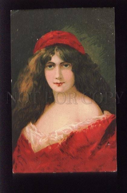 073556 Lady in RED by Angelo ASTI vintage Color LITHO RUSSIA