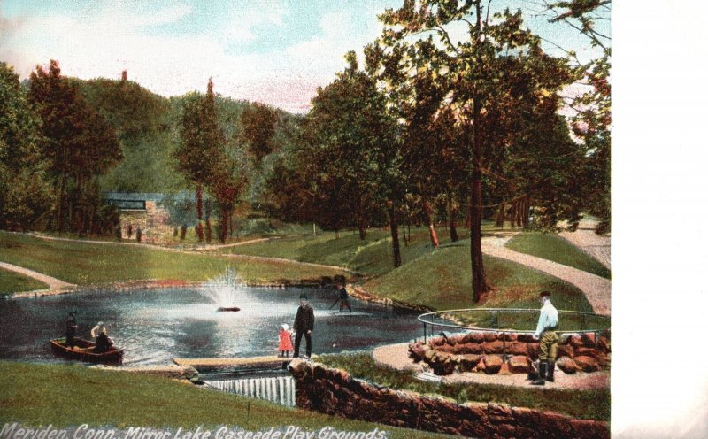 Vintage Postcard Mirror Lake Cascade Playgrounds Fountain Meriden Connecticut CT