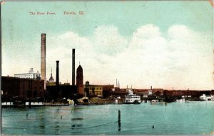 View of the River Front Businesses, Industrial Peoria IL c1909 Vtg Postcard H55