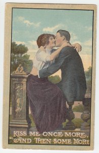 P2171 old postcard romantic couple kiss me once more and then kiss me again