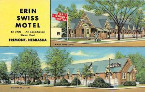 ERIN SWISS MOTEL Fremont, Nebraska Roadside Lincoln Hwy c1950s Vintage Postcard