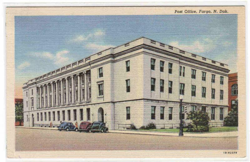 Post Office Fargo North Dakota linen postcard