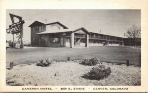 Postcard CO Denver Cameron Motel 4500 E. Evans - Old Cars - LINEN 1940s L14