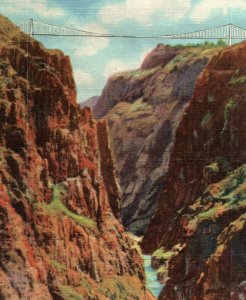 Lovely Royal Gorge  World Highest Suspension  Bridge  c.1940s Linen Postcard