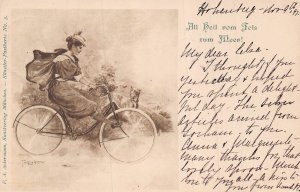 ALL HEIL vom FELS zum MEER! WOMAN COAST BICYCLE-FAHRRAD-BICICLETTA-1897 POSTCARD