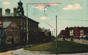 VINTAGE POSTCARD STREET SCENE ON CHELSEA SQUARE CHELSEA MASS 1910 FLAG CANCEL