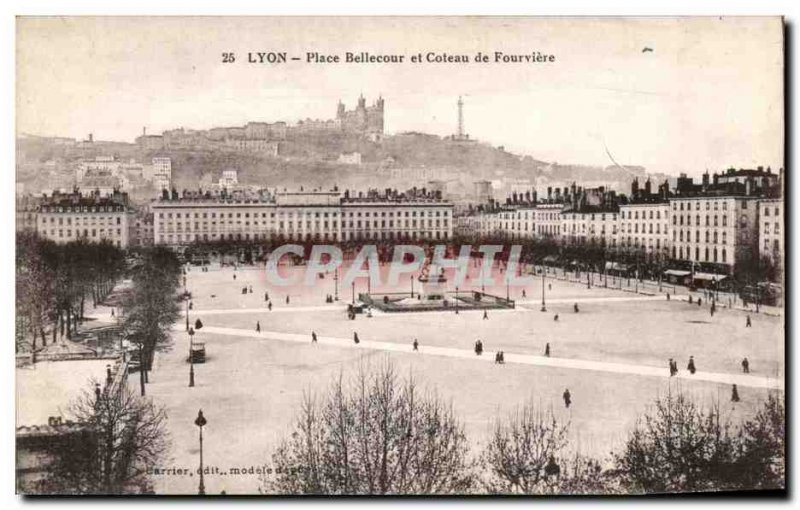 Old Postcard Lyon Bellecour Square and Coteau De Fourviere