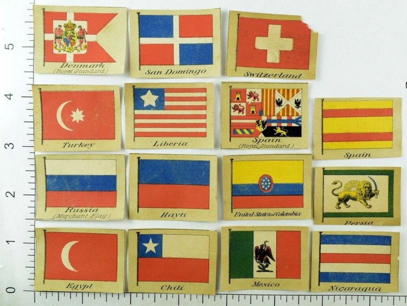 1880's International Country Flags Victorian Card Lot o 15 Flag Trade P114 