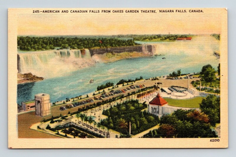 Niagara Falls Canada Oakes Garden Theatre American Falls Linen Postcard 