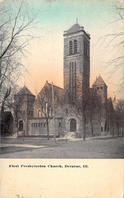 Decatur Illinois~First Presbyterian Church~Corner~1910 Postcard