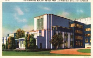 Vintage Postcard 1930's Admin Bldg. From Lake Michigan Chicago Worlds Fair ILL