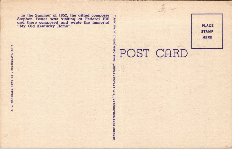 Vtg 1930s My Old Kentucky Home Song Lyrics Cabin Linen Postcard United States Kentucky