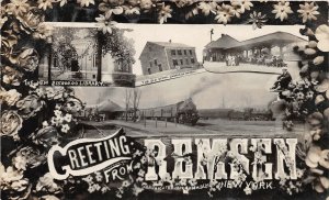 PC1/ Remsen New York RPPC Postcard c1910 Railroad Depot 4View Stone Church31