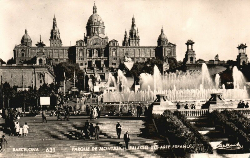 Vintage Postcard 1910's Barcelona Parque De Montjuich Palacio Del Art Espanol