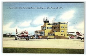 1930-45 Airport Charleston Kanawha Postcard West Virginia Wv Linen Airplanes 