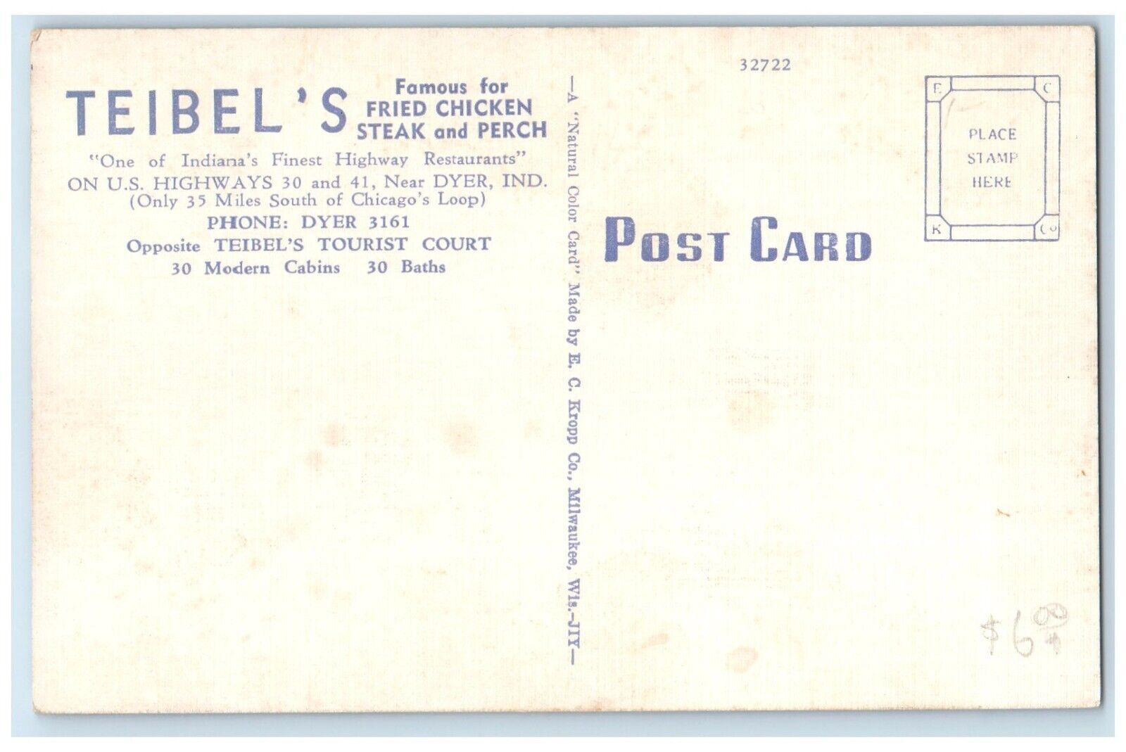 Dyer Indiana IN Postcard Teibel's Indiana's Restaurant Cars Dual View ...
