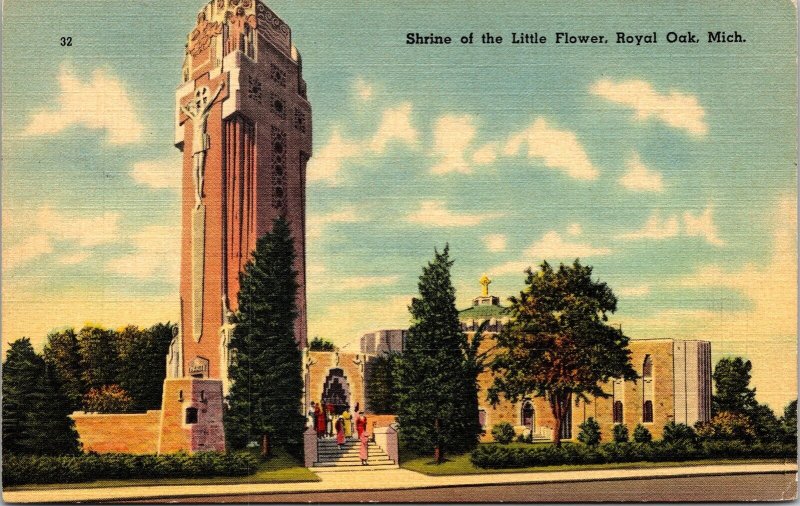 Shirne Little Flower Royal Oak Michigan MI Linen Postcard VTG UNP Tichnor  