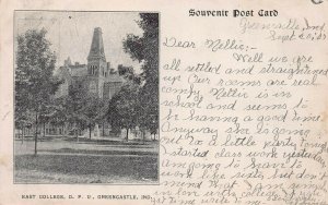 East College, D.P.U., Greencastle, Indiana, Very Early Postcard, Used in 1907