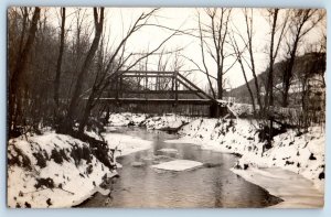 Lansing Iowa IA Postcard RPPC Photo Bridge Scene Winter River c1910's Antique