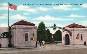 Vintage Postcard 1943 Main Entrance US Naval Training Sta. San Diego California