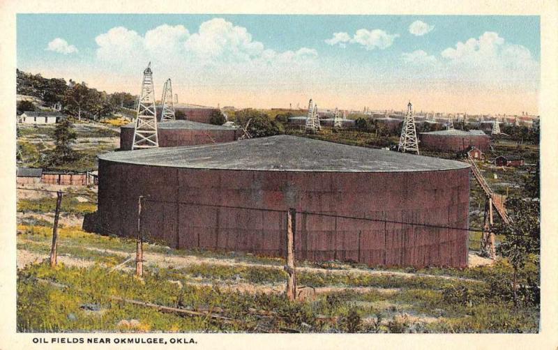 Okmulgee Oklahoma Oil Fields Scenic View Antique Postcard J71105